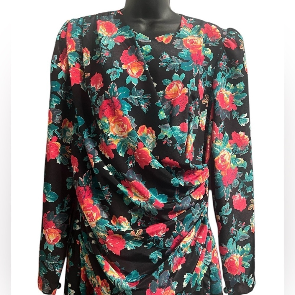 Vintage Brenner 80s Floral Long Sleeve Womens Dress Sz 9/10